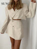 Sungtin Sexy Copped Blazer 2 Piece Set Empire Split Skirts Set Suit Women Single Button Blazer Empire Solid Skirts Summer Korean