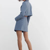 Sungtin Two Piece Set Blue Cropped Blazer Coat Mini Skirt Women Sexy Short Blazer A Line Skirt Office Lady Folds 2 Piece Suits