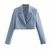 Sungtin Two Piece Set Blue Cropped Blazer Coat Mini Skirt Women Sexy Short Blazer A Line Skirt Office Lady Folds 2 Piece Suits