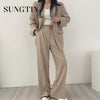 Sungtin Two Piece Set Oversized Blazer Sets Women Office Lady Spring Autumn High Waist Pants Suits Female Wide Leg Trousers Suit
