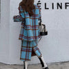 Sungtin Two Pieces Winter Woolen Blazer Skirt Sets Women Plaid Oversize Blazers Jacket Female Split Skirts 2 Piece Suits