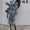Sungtin Two Pieces Winter Woolen Blazer Skirt Sets Women Plaid Oversize Blazers Jacket Female Split Skirts 2 Piece Suits