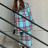 Sungtin Two Pieces Winter Woolen Blazer Skirt Sets Women Plaid Oversize Blazers Jacket Female Split Skirts 2 Piece Suits