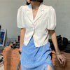 Sungtin White Office Lady Loose Short Blazer Women Blue Short Sleeve Single Breasted Blazers Summer Korean Chic Bleizer De Mujer