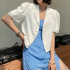 Sungtin White Office Lady Loose Short Blazer Women Blue Short Sleeve Single Breasted Blazers Summer Korean Chic Bleizer De Mujer