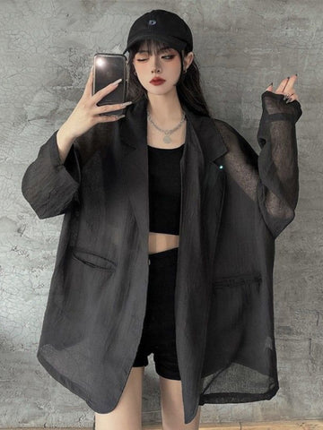 Sunscreen Coat Women's Summer Ultra-thin 2023 UV Breathable Loose Black Suit Cardigan  Oversized Blazer  Blazer Women