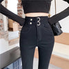 Super Elastic High Waist Pencil Jeans Streetwear Women Skinny Denim Trousers Double Button Retro Stretch Jeans Plus Size S-XL