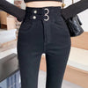 Super Elastic High Waist Pencil Jeans Streetwear Women Skinny Denim Trousers Double Button Retro Stretch Jeans Plus Size S-XL