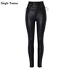 Super High Waist Coated PU Skinny Jeans Women  England Style Lace Up Push Up Sexy Leather Trousers Mujer 2022