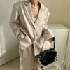 SuperAen 2022 Office Lady Solid Retro All Match Split Skirt Set+ Loose Suit Coat