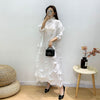 SuperAen 2022 Spring Slimming Solid Pleated Irregular A-Line Three Quarter Ankle-Length Woman Dress