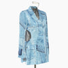 SuperAen 2023 Denim Graffiti Printed Satin Material Waist-exposed Notched Office Lady Blazer Jacket Women