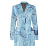 SuperAen 2023 Denim Graffiti Printed Satin Material Waist-exposed Notched Office Lady Blazer Jacket Women