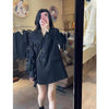SuperAen 2023 Spring/Autumn Loose Wooden Ear Patchwork Irregular Suit Jacket Notched Full Solid Casual Blazer Women