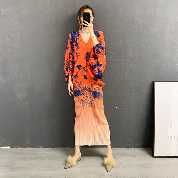 SuperAen Batwing Sleeve Printed Casual Dress Women's Style Autumn 2022 Plus Size V-neck Slim
