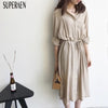 Cotton Linen Women Dress Summer New 2022 Solid Color Fashion Ladies Dress Long Sleeve Loose Wild Korean Style Dresses