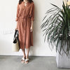 Cotton Linen Women Dress Summer New 2022 Solid Color Fashion Ladies Dress Long Sleeve Loose Wild Korean Style Dresses