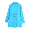 SuperAen European and American Style Women's Wear 2023 with Belt Solid Color Office Lady Blue Women Blazer