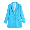 SuperAen European and American Style Women's Wear 2023 with Belt Solid Color Office Lady Blue Women Blazer