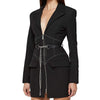 SuperAen Clothes 2023 Spring Slim Fit Sexy Belt Notched Black Office Lady Suit Coat Jacket Women