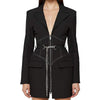 SuperAen Clothes 2023 Spring Slim Fit Sexy Belt Notched Black Office Lady Suit Coat Jacket Women