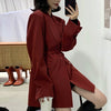 SuperAen Korea Chic Autumn Retro Suit Collar Double-breasted Lace Waist Loose Long Sleeve Blazer Jacket Female