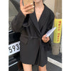 SuperAen Korea Chic Autumn Retro Suit Collar Double-breasted Lace Waist Loose Long Sleeve Blazer Jacket Female