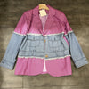 SuperAen Korean Retro Plaid Stitching Denim Office Lady Lapel Loose Jacket 2023 Spring and Autumn Style Blazer