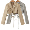 SuperAen 2023 Solid Double Breasted Full Notched Office Lady Short Suit Jacket Women