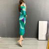 SuperAen Printed Loose Slim Autumn 2022 Three Quarter Straight V-Neck Casual Mid-Calf Dresses Women