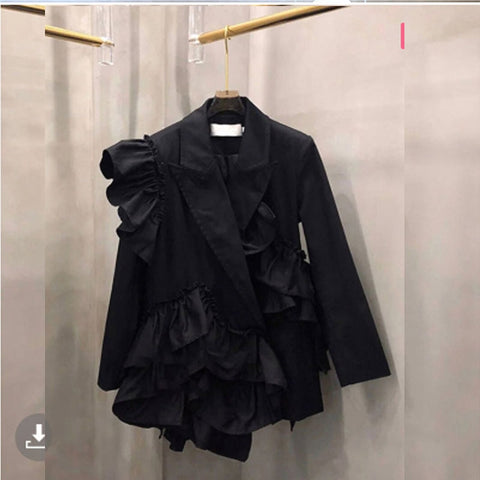 SuperAen Spring Korean Style Uffle Stitching Design Casual Black Jackets for Women Blazer