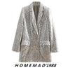 SuperAen Spring Style Solid Sequin Embroidery Notched Double Breasted Full Jacket Women Blazers