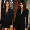 Supermodel Kaiagerbe Street Shoot The Same V-Neck Classic Black Suit 2023 Autumn All-Match Waist Double-Breasted Jacket