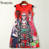 Fashion Designer Summer Sleeveless Short Dress Women's Cartoon Character letter Print Jacquard Red Mini Dress