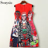 Fashion Designer Summer Sleeveless Short Dress Women's Cartoon Character letter Print Jacquard Red Mini Dress