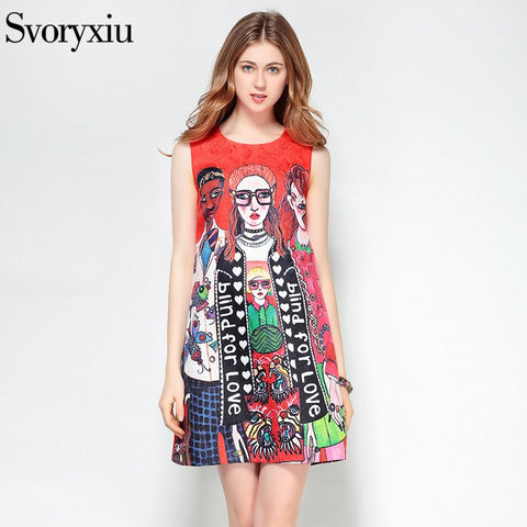 Fashion Designer Summer Sleeveless Short Dress Women's Cartoon Character letter Print Jacquard Red Mini Dress