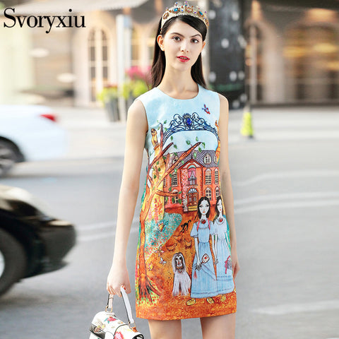 Summer Fashion Runway Dress Women's Sleeveless Beading Diamonds Print Jacquard Vintage Party A Line Short Dress