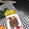 Runway Vintage Houndstooth Short Dress Women's luxurious Beading Diamonds Starfish Poker Cards Print Sleeveless Dress