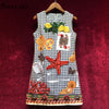 Runway Vintage Houndstooth Short Dress Women's luxurious Beading Diamonds Starfish Poker Cards Print Sleeveless Dress