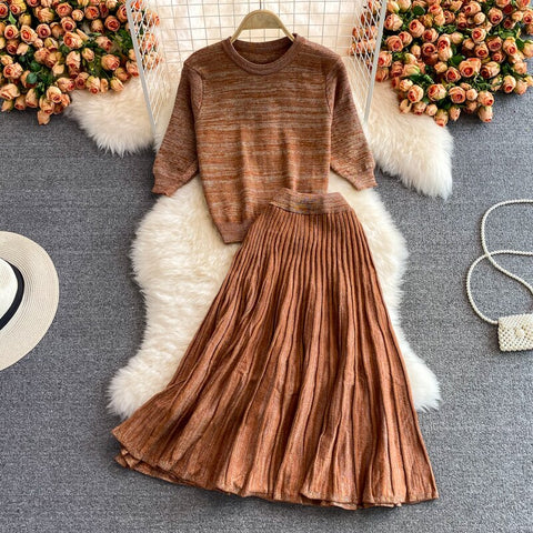 Sweater set skirt women's autumn and winter knit sweater coat high waist half-length large swing skirt western style suit