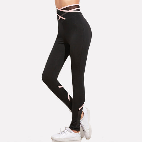 Black Crisscross Women Leggings Striped Fitness High Waist Elastic Leggings 2022 Spring Active Popular Leggings