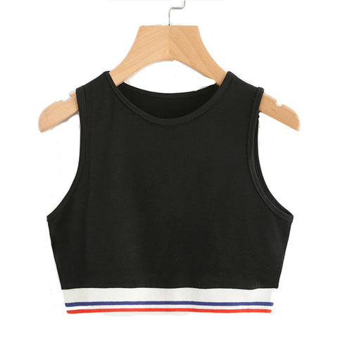 Black Striped Vest Round Neck Crop Top 2022 Summer Women Slim Fit Active Tank Vest
