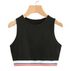 Black Striped Vest Round Neck Crop Top 2022 Summer Women Slim Fit Active Tank Vest