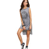 Circle Print High Low Slit Tank Dress Women Grey Round Neck Sleeveless Dip Hem Sporting Tshirt Dress Casual Dress
