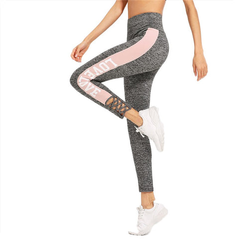 Colorblock Crisscross Contrast Letter Side Leggings Women Workout Leggings 2022 Spring Athleisure Leggings