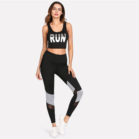 Contrast Marled Mesh Insert Leggings 2022 New Arrival Fitness Woman Trousers Spring Mid Waist Crop Casual Leggings