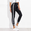 Contrast Striped Fitness Leggings Women Black Casual Slim Cotton Tapered Pants 2022 Elastic Waist Workout Leggings