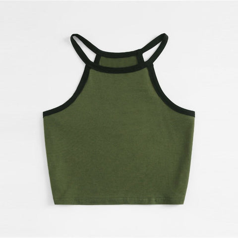 Crop Ringer Racer Cami Woman Clothing 2022 New Arrival Army Green Halter Tank Top Ladies Slim Fit Casual Plain Vest