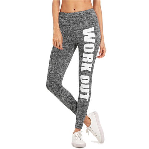Grey Slogan Print Workout Leggings Women Fitness Mid Waist Elastic Leggings 2022 Spring Athleisure Leggings