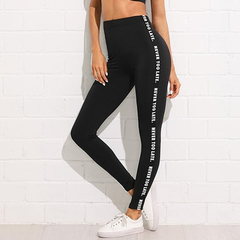 Letter Print Side Skinny Leggings 2022 Stretchy Active Wear Crop Leggings Women Athleisure Sporting Leggings